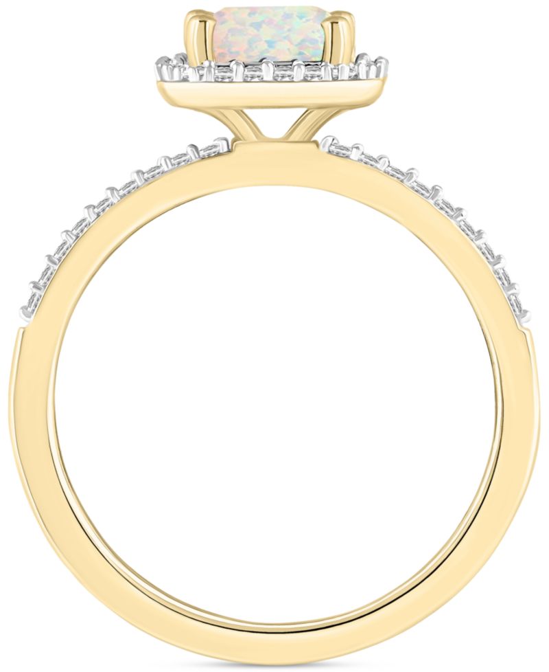 Lab-Created Ruby (2 ct. t.w.) & Lab-Created White Sapphire (1/4 ct. t.w.) Emerald-Cut Halo Ring in 10k Gold (Also in Additional Gemstones)