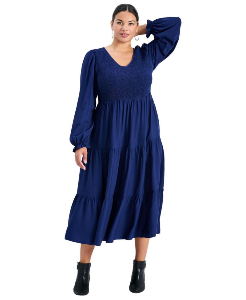 Women's Plus Size Indi Puff Sleeve Shirred Dress