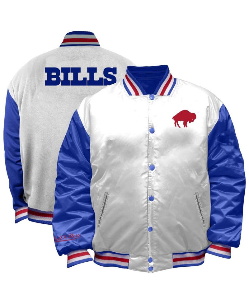 Women's White Buffalo Bills Throwback Plus Size Full-Snap Satin Jacket