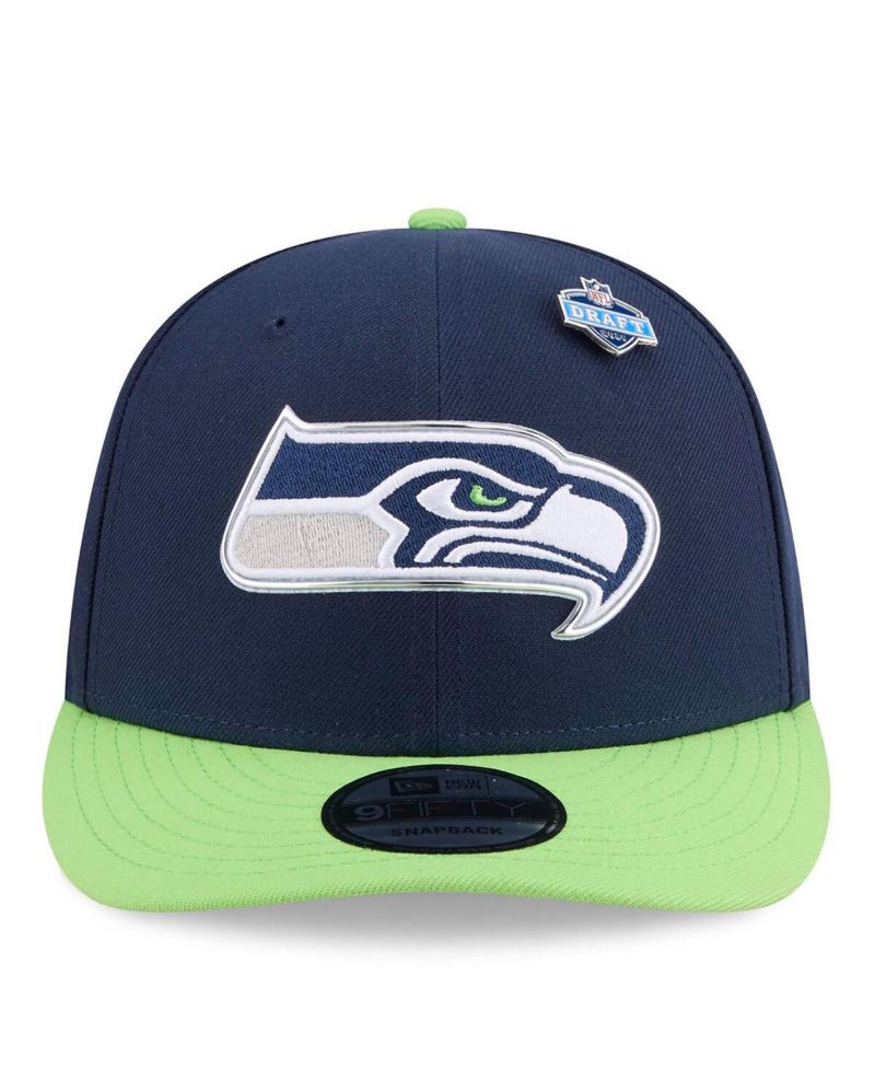 Men's College Navy/Neon Green Seattle Seahawks 2026 NFL Draft On Stage Pre-Curved 9FIFTY Snapback Hat