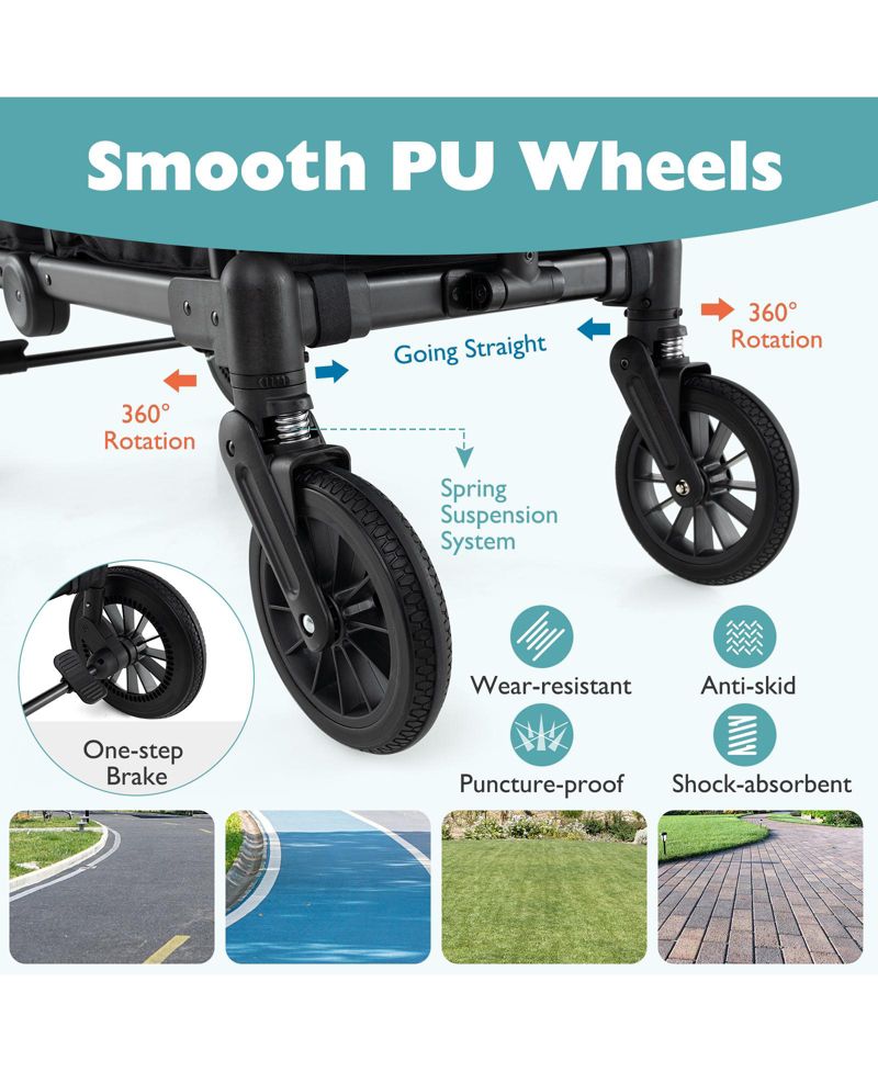 Wagon Stroller for 2 Kids Push Pull Double Stroller w/ Adjustable Handle