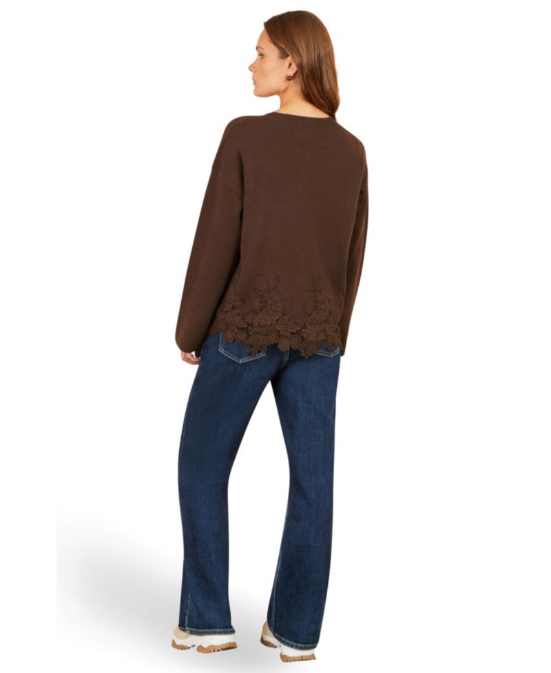Women's Relaxed Floral Lace-Trim Jumper