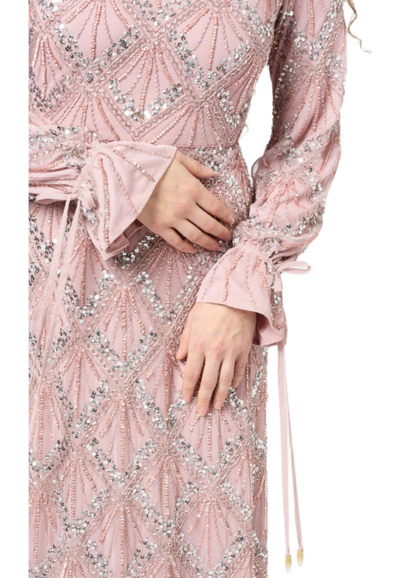 Women's Modest Embellished Sequin Beaded Dress