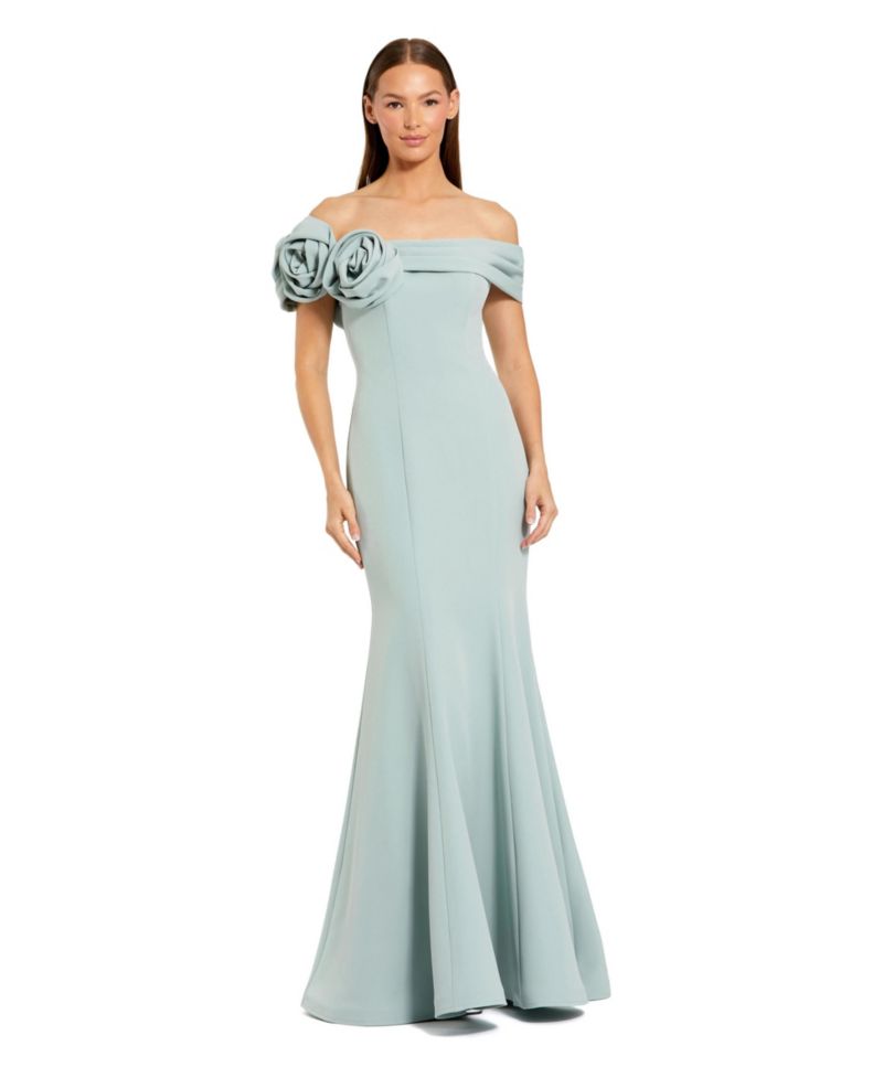 Women's 3D Floral Crepe Off The Shoulder Gown.