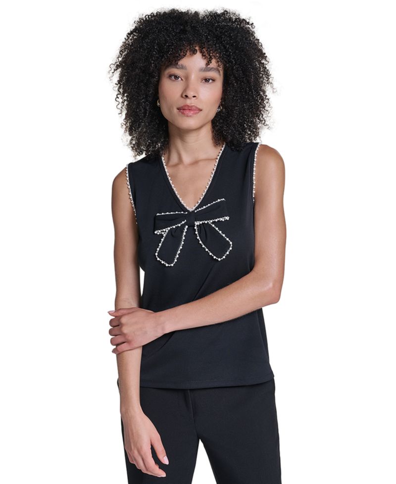 Petite Sleeveless V-Neck Bow Detail Blouse