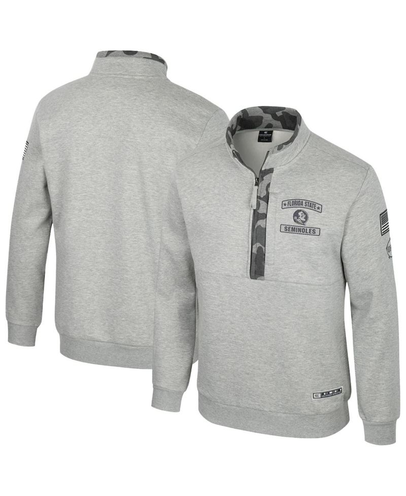 Men's Heather Gray Florida State Seminoles OORAH OHT Military Appreciation Fleece Quarter-Zip Jacket