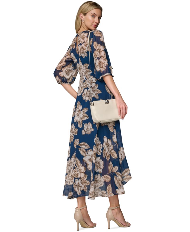 Women's Floral Chiffon V-Neck Midi Dress