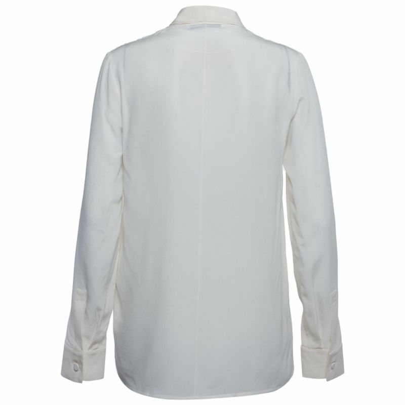 Women's Cream Silk Tie-Neck Long-Sleeve Blouse