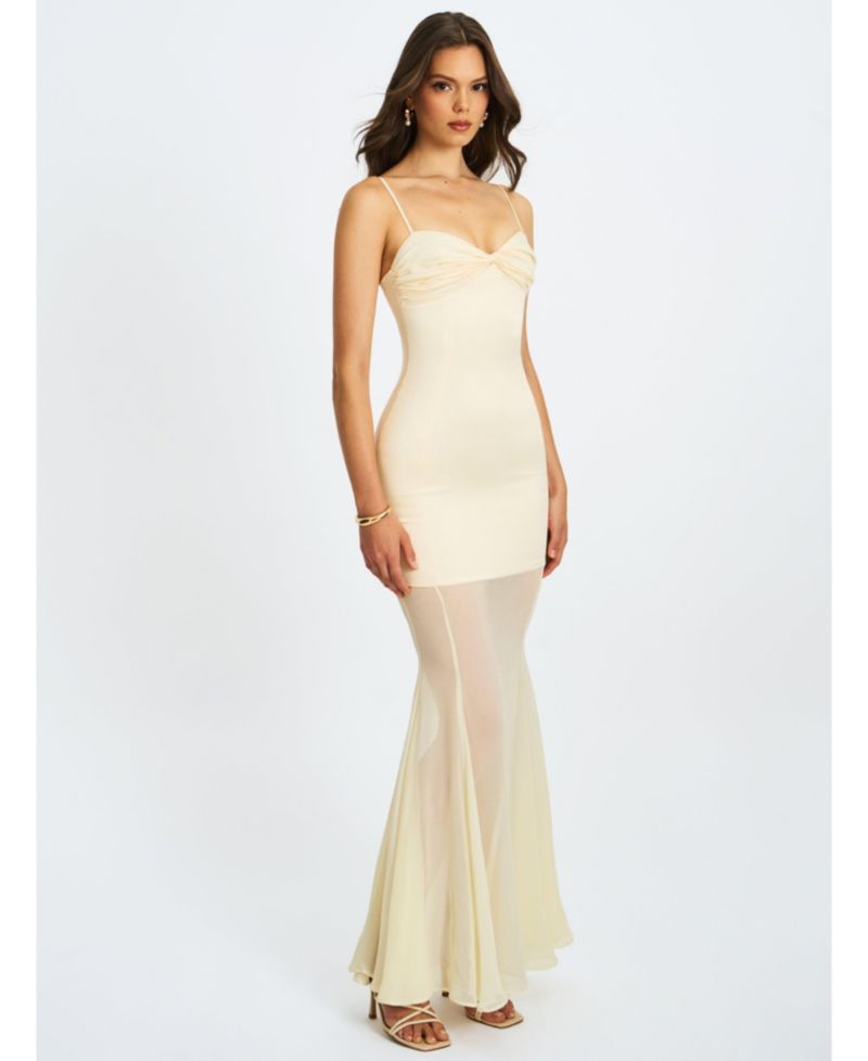 Women's Zayne Butter Yellow Ruch Breast Chiffon Mermaid Maxi Dress