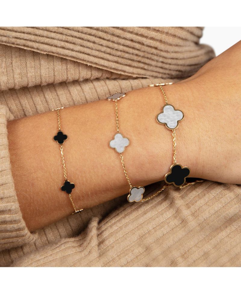 Mother of Pearl and Onyx Mixed Clover Bracelet