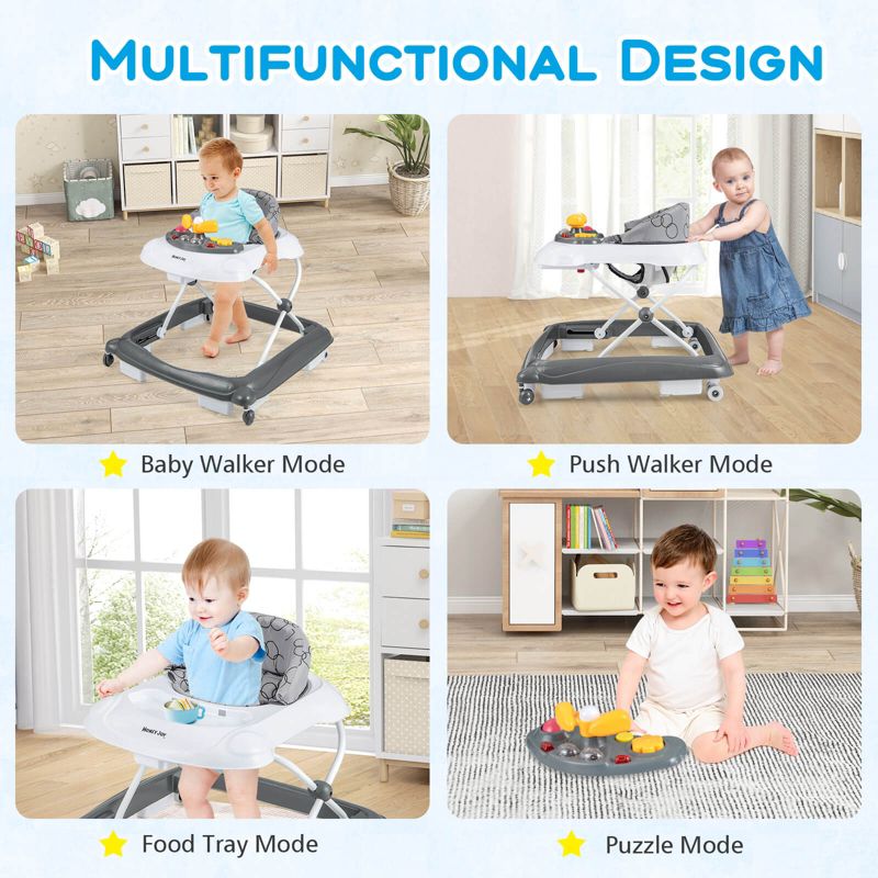 Foldable Baby Walker with 3 Adjustable Heights Comfy Padded Seat