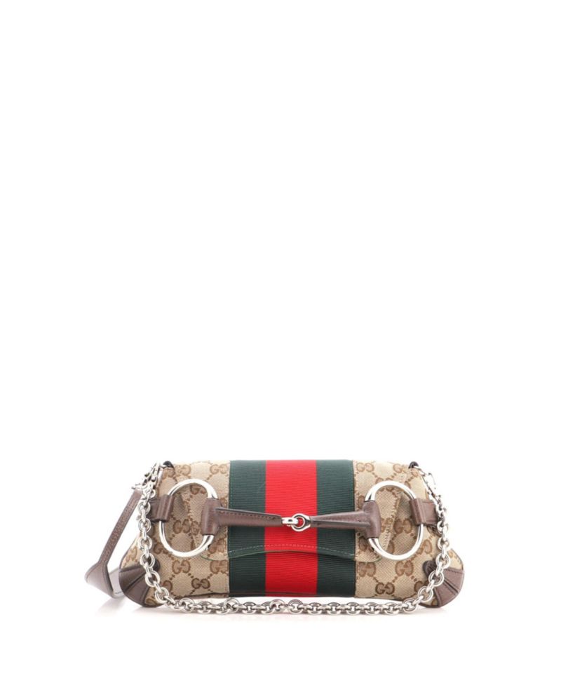 Small Horsebit NM Web Chain Clutch GG Canvas