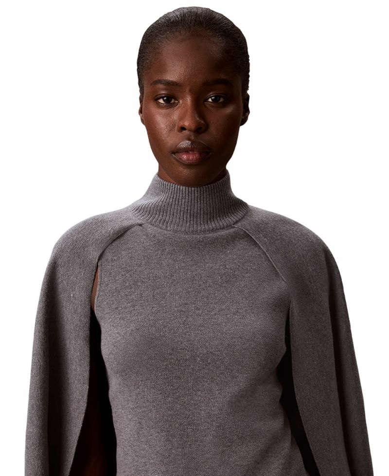 Petites Mock Neck Cape Sleeveless Sweater