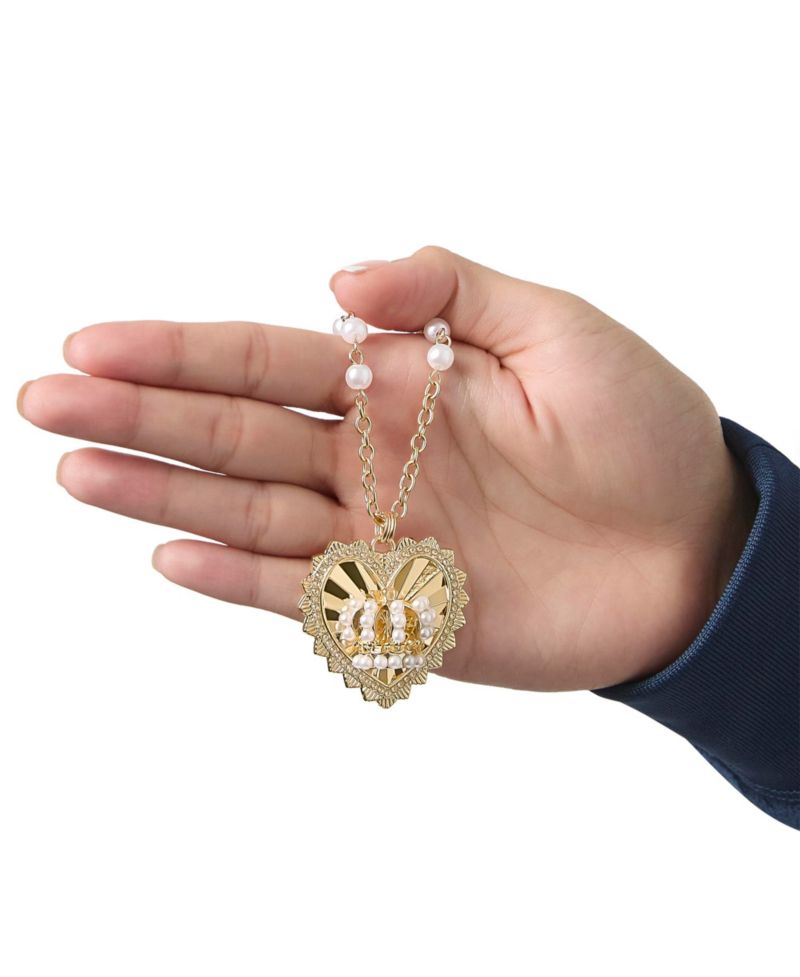 Heart Crown Necklace, Gold-Tone with Pearl Accent