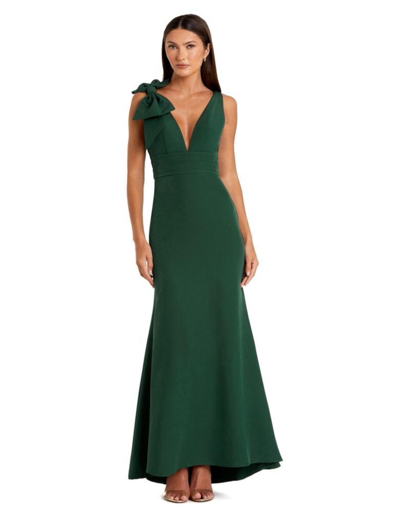 Petite Sleeveless V Neck Bow Detail Mermaid Gown
