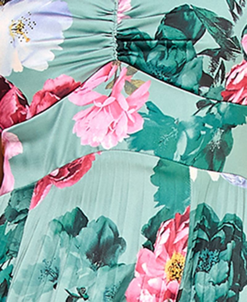 Juniors' Floral Tie-Back Pleated Dress