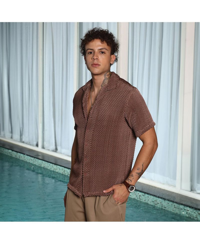 Men's Chocolate Brown Puffy-Textured Shirt