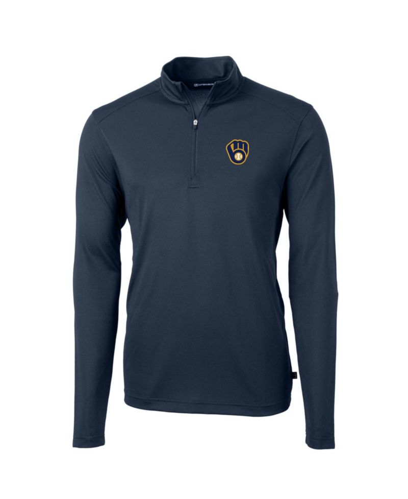 Men's Navy Milwaukee Brewers Virtue Eco Pique Quarter-Zip Pullover Hoodie