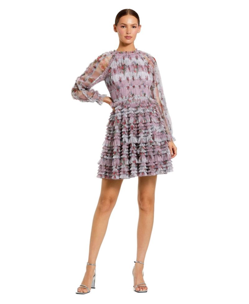 Women's Ruffle Long Sleeve Floral Mini Dress