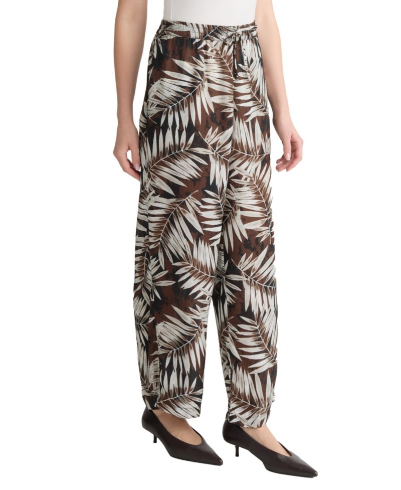 Petite Palm Printed Wide-Leg Pull-On Pants