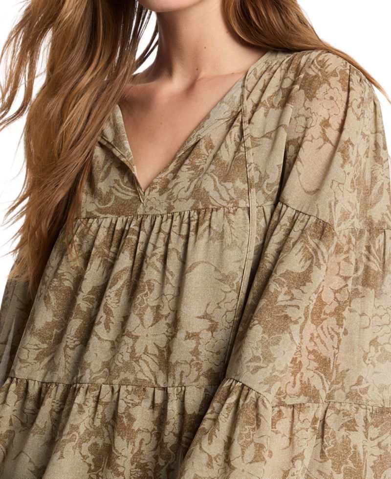 Women's Long-Sleeve Tie-Neck Floral Blouse