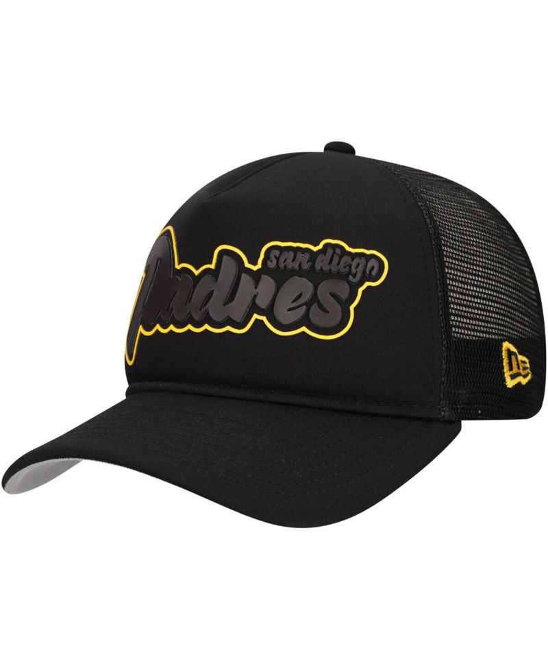 Men's Black San Diego Padres Retro Bold A-Frame Trucker 9FORTY Adjustable Hat