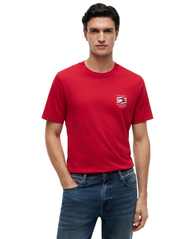 Men's Red, White, and Blue Box Flag Regular-Fit T-Shirt