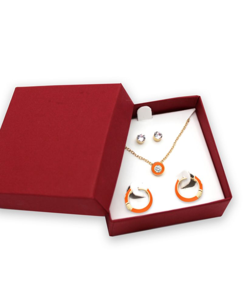Crystal Enamel Necklace and Earring Set, 3-Piece