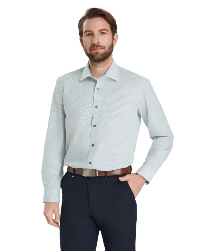 Men's Geometric Pattern Spread Collar Dress Shirt