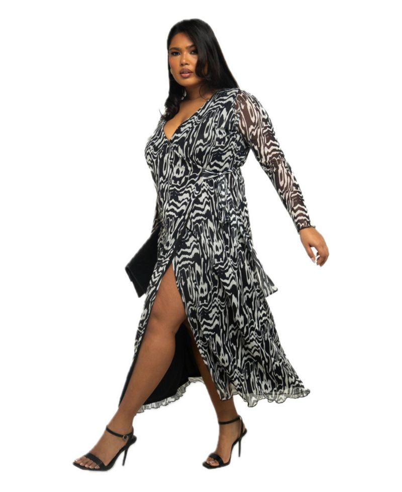 Women's Monochrome Print Midaxi Dress With Slit
