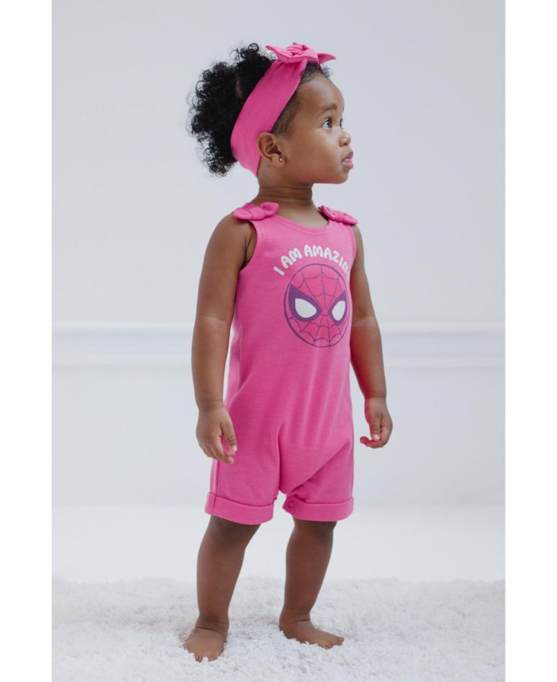Baby Girls Marvel Spider-Man French Terry Romper and Headband Newborn to