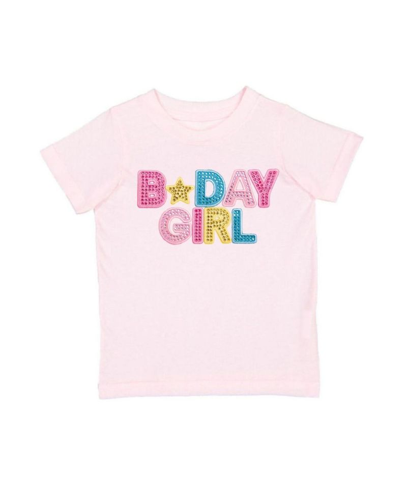 Baby Girls Birthday Rhinestone Patch Short Sleeve T-Shirt