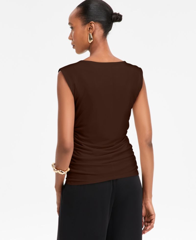 Women's Sleeveless Ruched Boatneck Knit Top