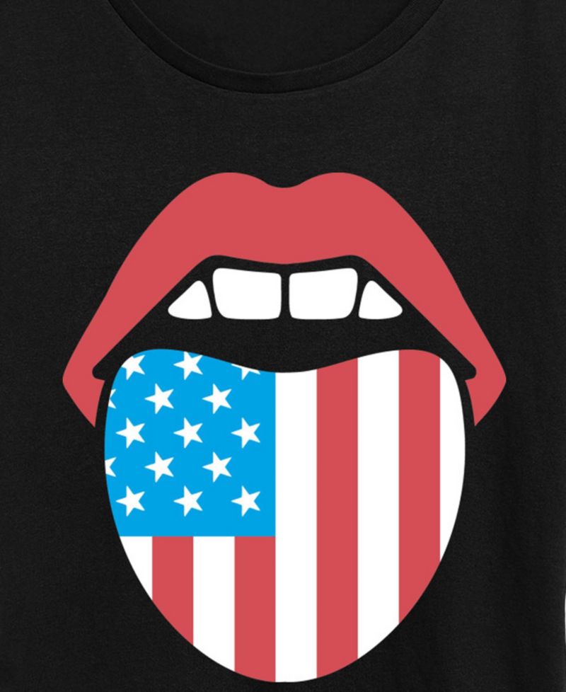 Plus Size Instant Message USA Flag Tongue Short-Sleeve Graphic T-Shirt
