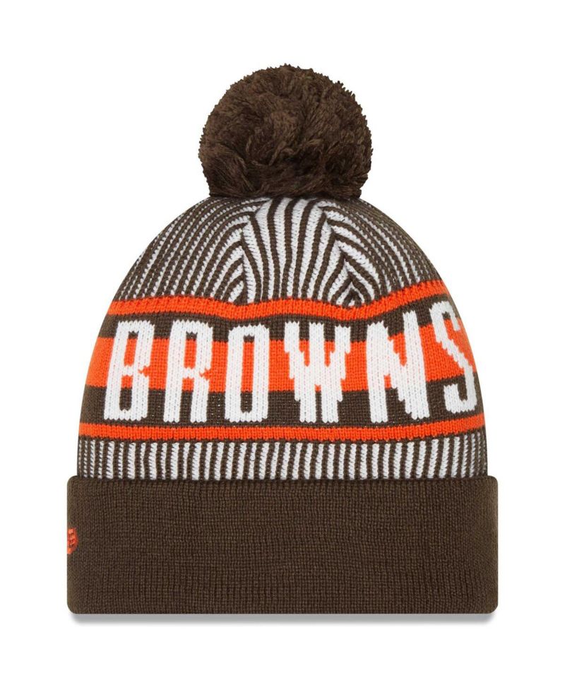 Men's Brown Cleveland Browns Striped Cuffed Knit Hat with Pom
