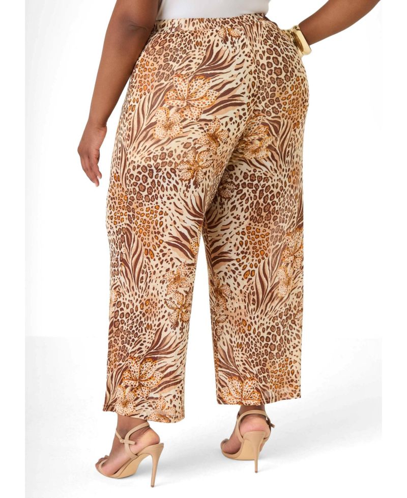 Plus Size Animal Print Wide Leg Pants