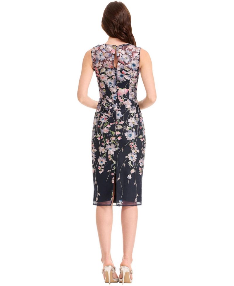 Women's Claudette Floral-Embroidered Sheath Midi Dress