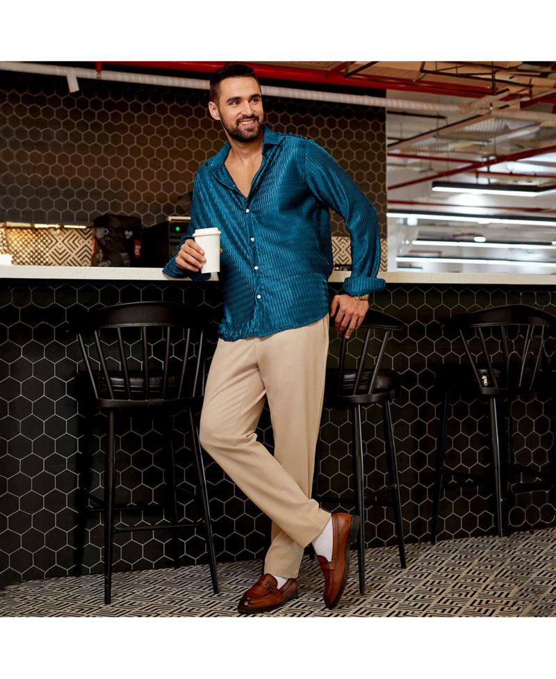 Men's Aegean Blue Curly-Creased Shirt