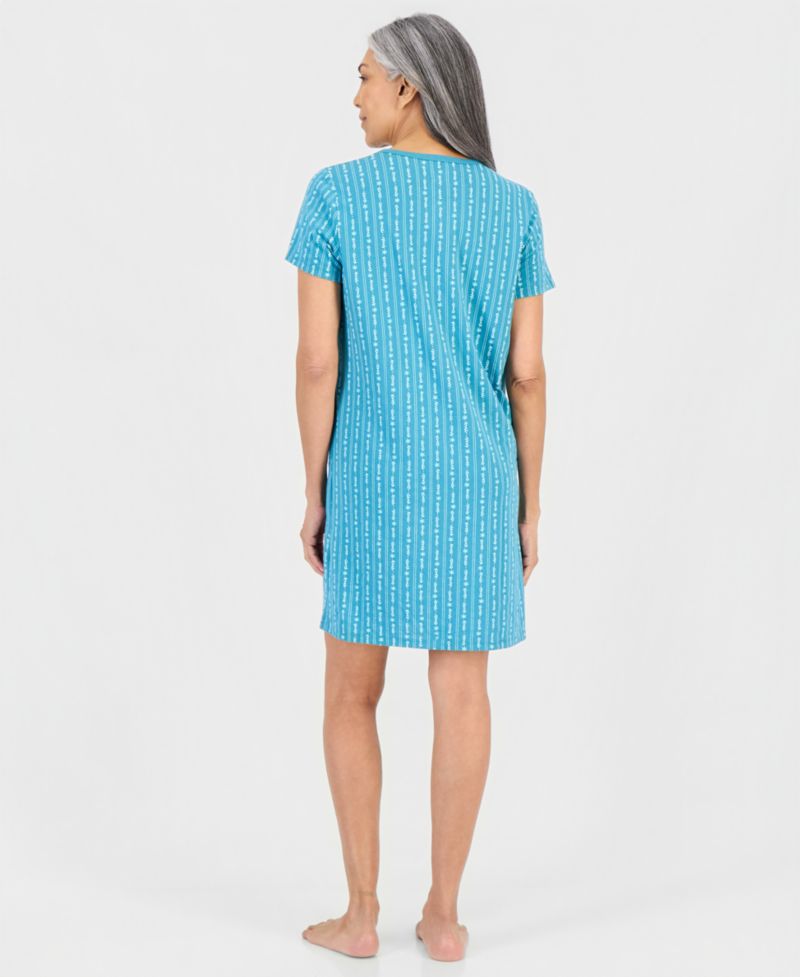 Women's Cotton Printed Henley Sleepshirt