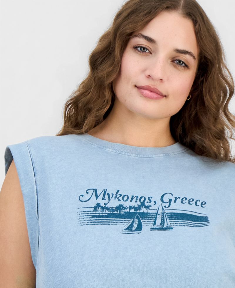 Trendy Plus Size Cotton Graphic-Print Muscle T-Shirt