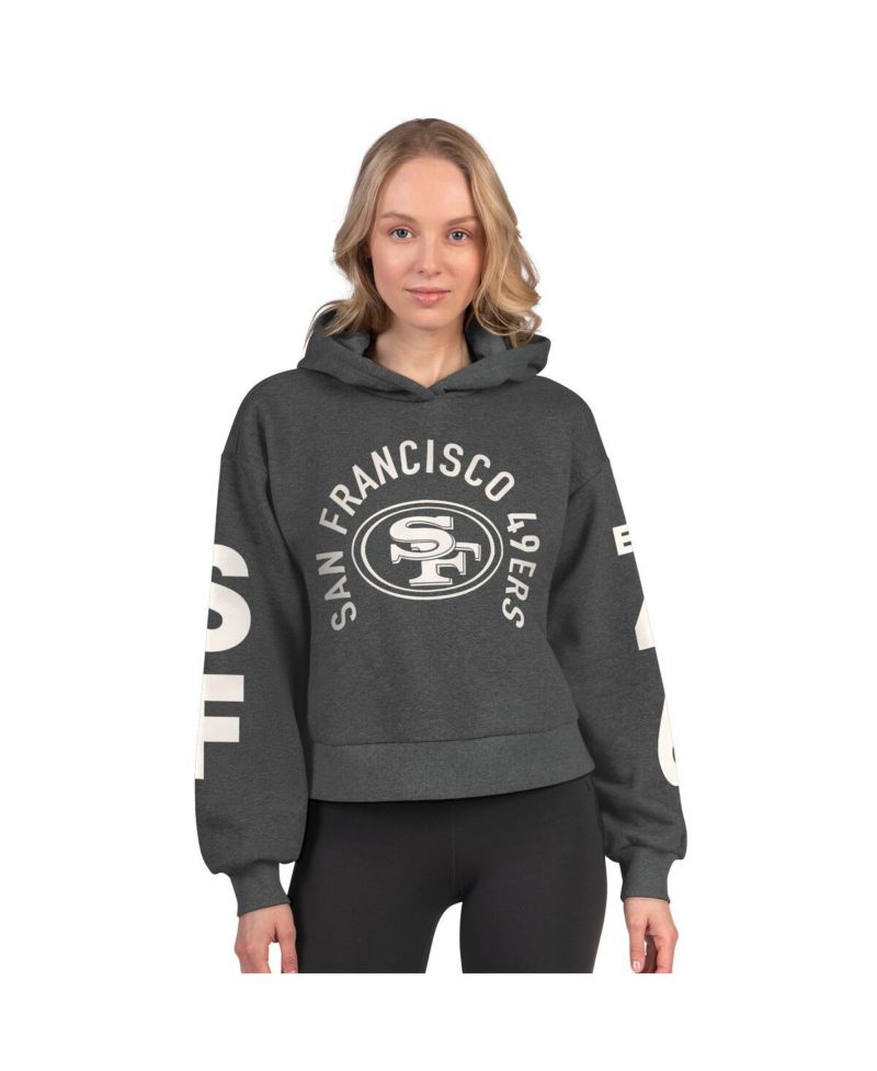 Women's Heather Charcoal San Francisco 49ers Star Player Cropped Fleece Pullover Hoodie