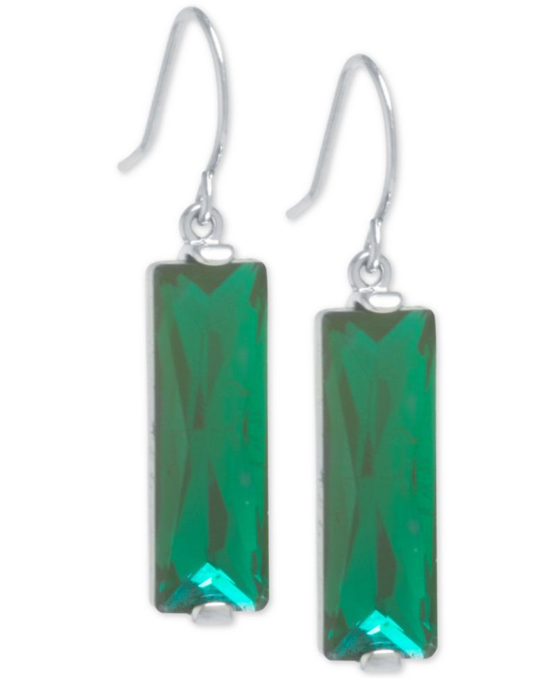 Rectangular Crystal Drop Earrings in Silver-Plate