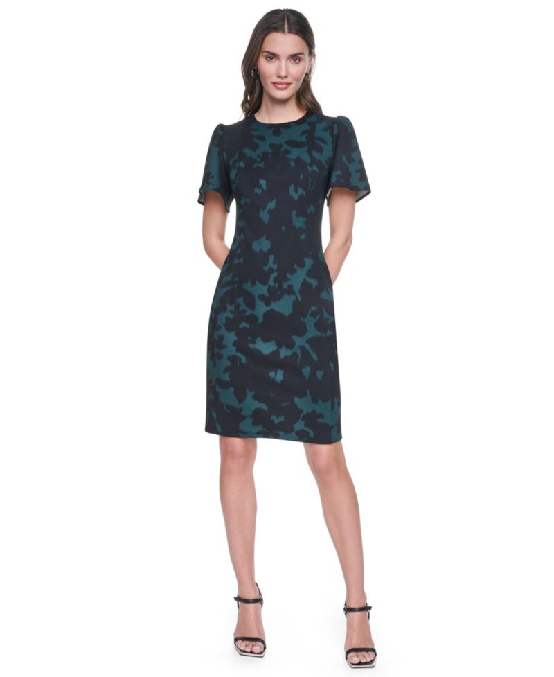 Women's Flutter-Sleeve Printed Dress