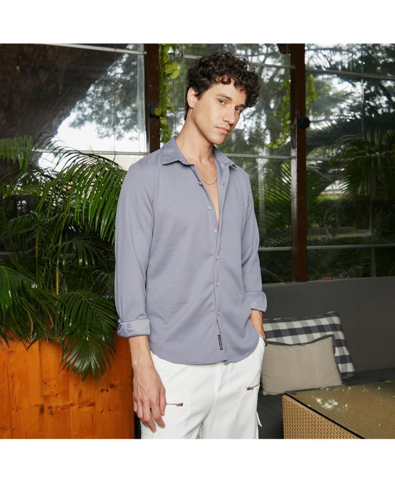 Men's Coin Grey Waffle-Textured Shirt