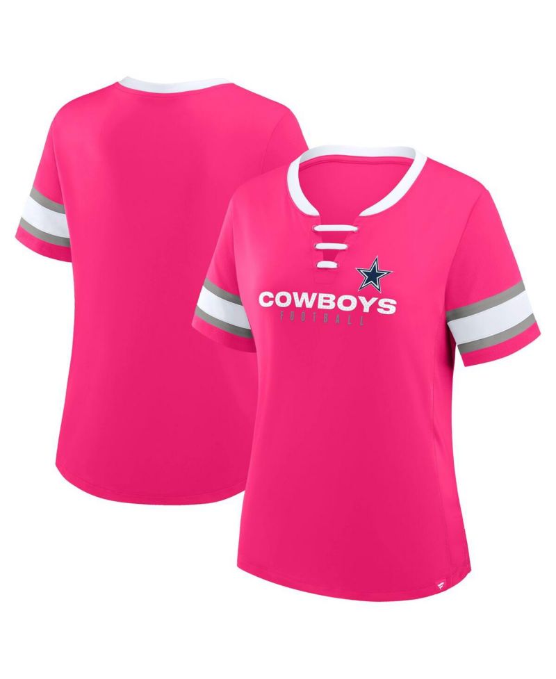 Women's Pink Dallas Cowboys Redzone Draw Play Athena Lace-Up T-Shirt