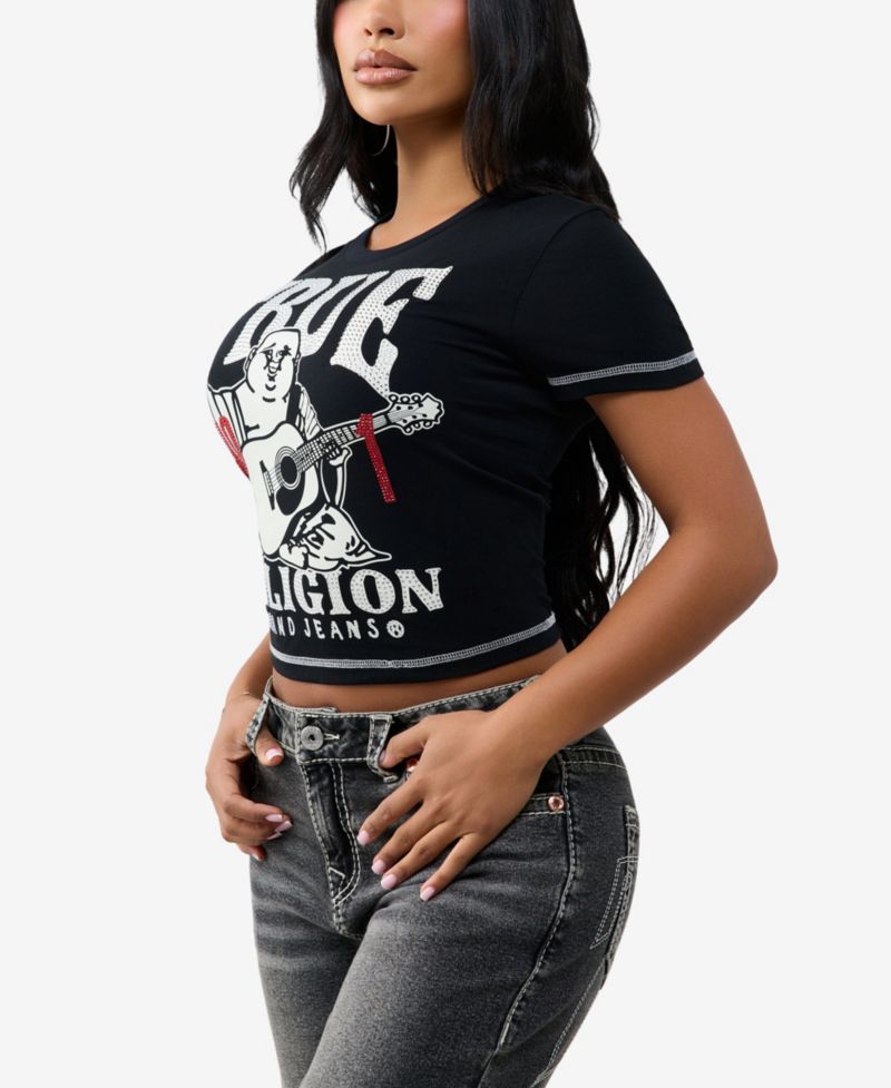Women's Baby Short-Sleeve Graphic-Print Crewneck Crop T-Shirt