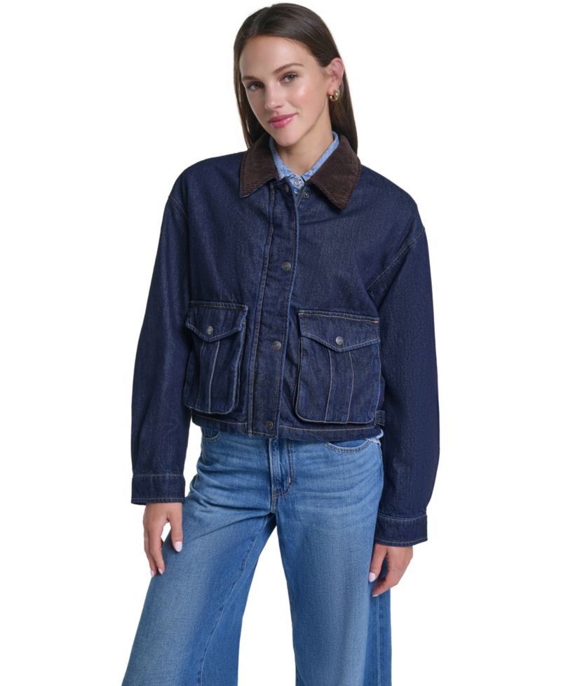 Women's Cropped Cotton Corduroy-Collar Barn Jacket