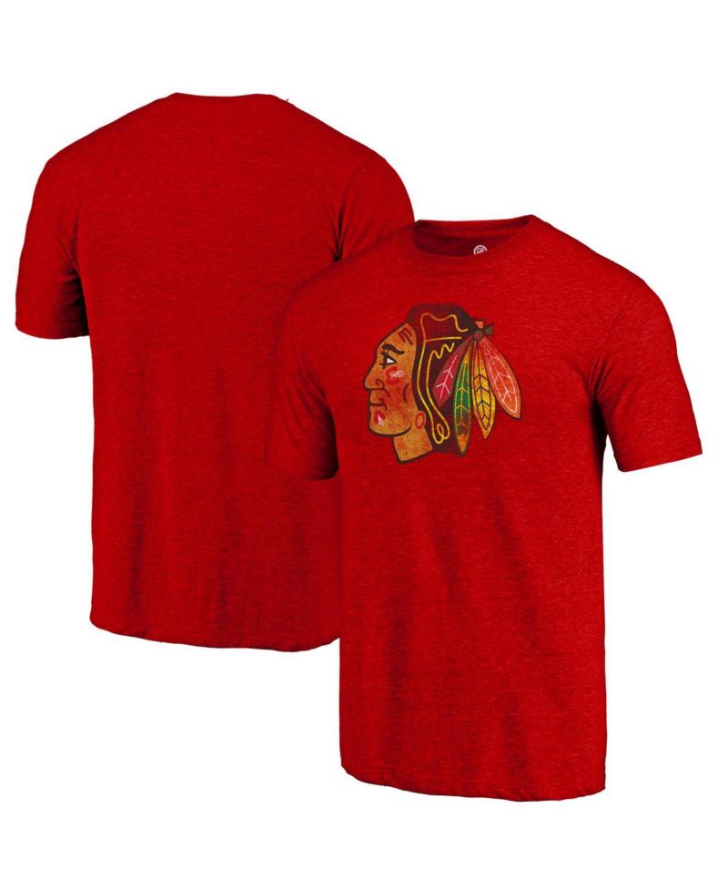 Men's Red Chicago Blackhawks Distressed Tri-Blend T-Shirt