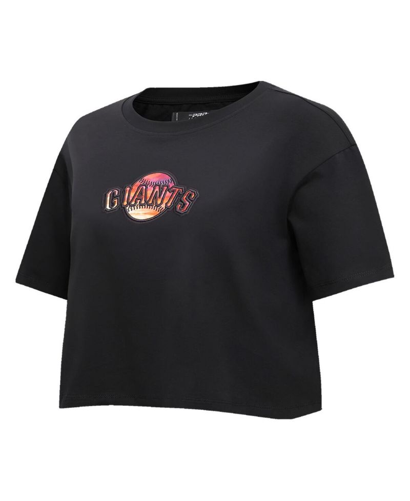 Women's Black San Francisco Giants Painted Sky Boxy Cropped T-shirt