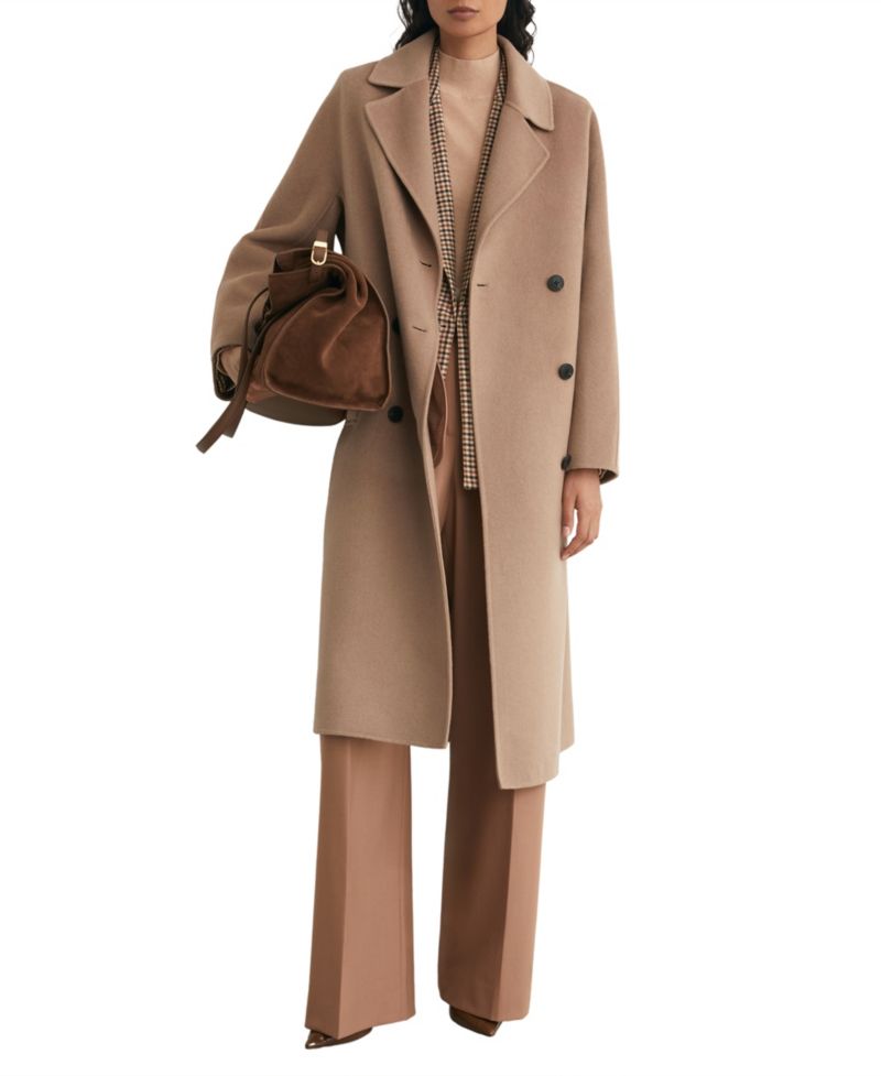 Petite Lucia Double-Breasted Long Wool-Blend Coat
